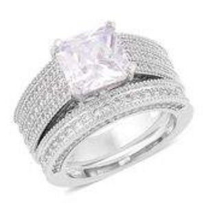 Sim White Diamond Silvertone Set of 2 Rings NWT!